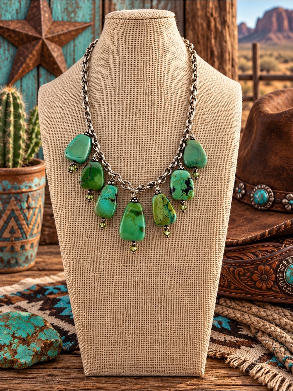 Turquoise Navajo Style Sterling Necklace - Women Jewelry